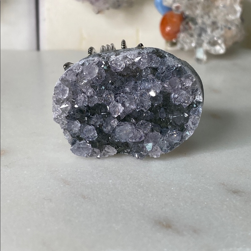 Silver Gray Crystal Druzy Statement Ring - image 5